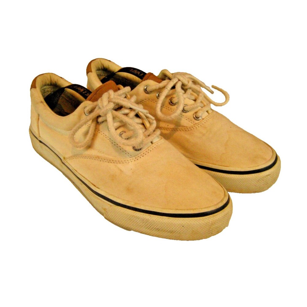 Mens Sperry TopSider White Canvas 2 Eyelet Boat Shoes sz 9M